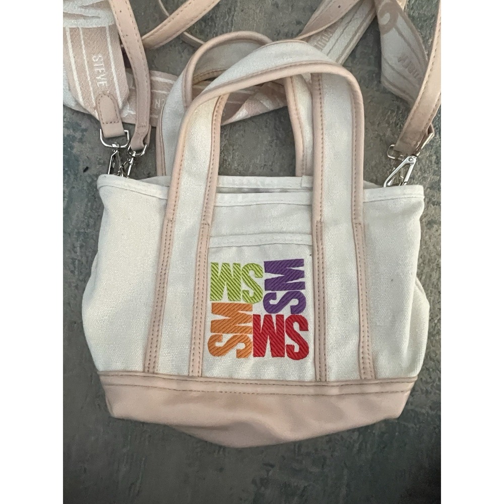 Steve Madden Pink Canvas Mini Tote Crossbody Bag Cream Blush EUC